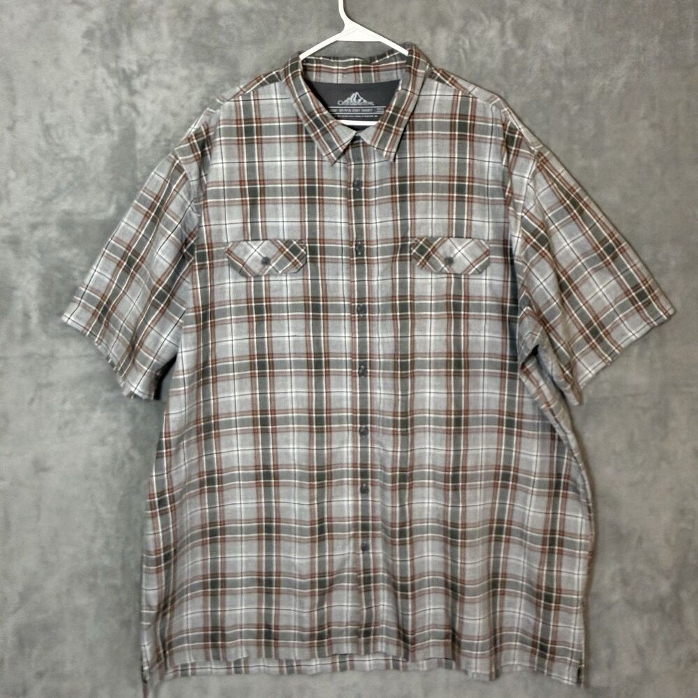 Croft & Barrow Men 3XLT Quick Dry Fishing Tall Shirt Gray Plaid Ventilated Back